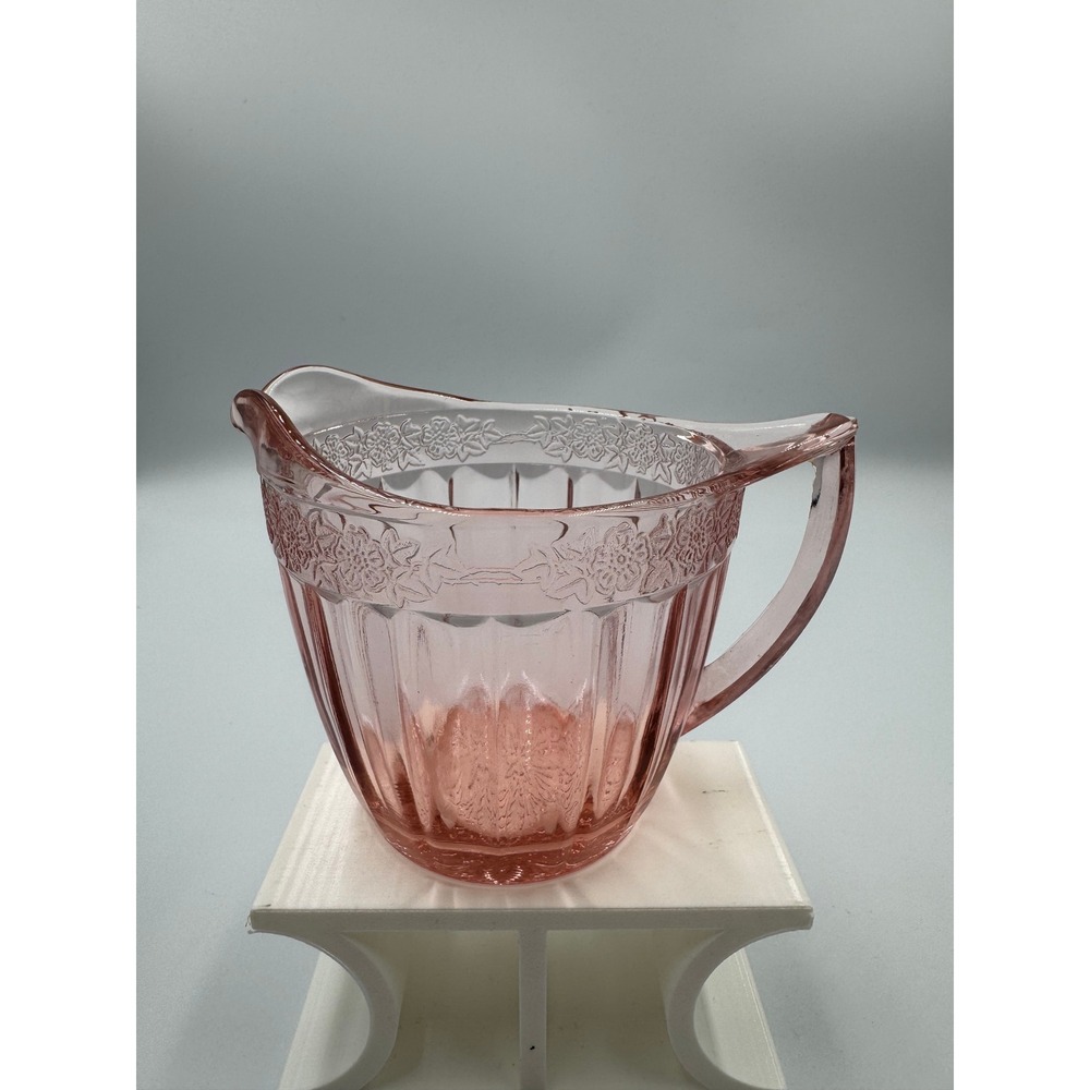 Jeannette Glass Adam Pink Depression‎ Glass Creamer Vintage 1930s Floral Ribbed